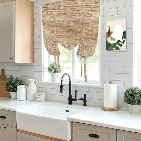 Country Farmhouse Tie Up Curtains for Window, Vintage Brown Wooden Grain Thermal Insulated Balloon Shade Adjustable Rod Pocket Curtains Valance Panels for Kitchen Bathroom Café 34'' x 45'' in Saudi Arabia