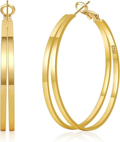 PABBEU Lightweight Sterling Silver Hoop Earrings for Women Hypoallergenic Large Double Hoop Earrings Simple Silver Hoop Earrings Jewelry Gift 25/30/40/50MM in Saudi Arabia