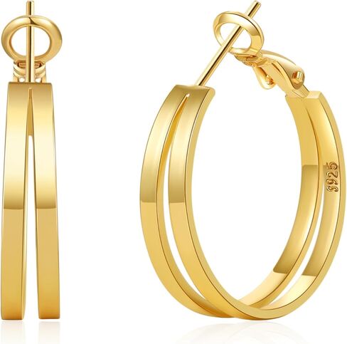 PABBEU Lightweight Sterling Silver Hoop Earrings for Women Hypoallergenic Large Double Hoop Earrings Simple Silver Hoop Earrings Jewelry Gift 25/30/40/50MM in Saudi Arabia