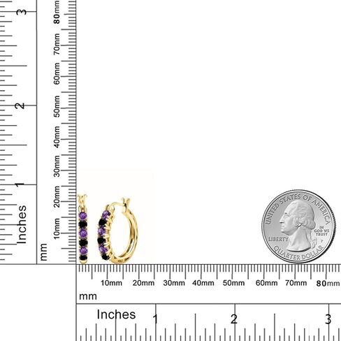 Gem Stone King 18K Yellow Gold Plated Silver Purple Amethyst and Black Diamond Hoop Earrings for Women | 1.20 Cttw | Gemstone February Birthstone | Round 3MM in Saudi Arabia