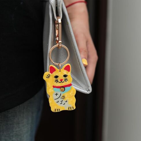 سلسلة مفاتيح Maneki Neko Lucky Cat اليابانية - حلقة مفاتيح ساحرة للحظ السعيد ومشبك حقيبة ملحق للمحفظة in Kuwait