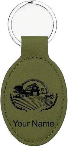 LaserGram Oval Keychain, Farm, Personalized Engraving Included (Chocolate Brown) in Saudi Arabia