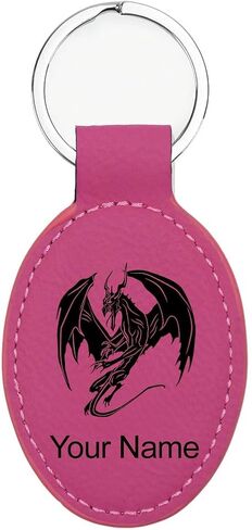 LaserGram Oval Keychain, Dragon, Personalized Engraving Included (Beige) in Saudi Arabia
