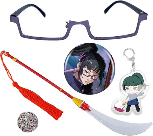 Zenin Maki Glasses Jujutsu Kais. Keychain Anime Toji Fushiguro Cosplay Weapon Chain Costume with Cartoon Character Stickers 14 pcs in Saudi Arabia