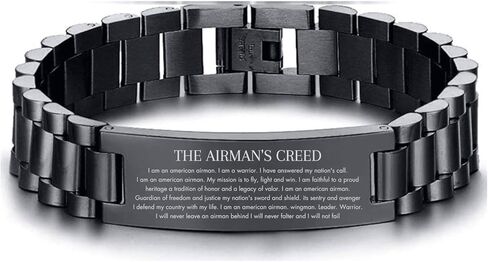 سوار Airman's Creed للقوات الجوية الأمريكية | سوار عسكري من الفولاذ المقاوم للصدأ باللون الأسود | هدية للطيار أو المحارب القديم أو الداعم العسكري | هدية تخرج من الجيش والقوات الجوية in Saudi Arabia