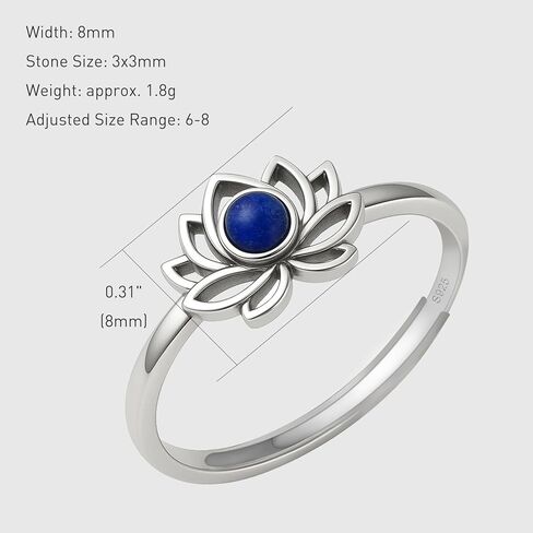 خاتم لوتس من الفضة الإسترليني عيار 925 مع اللازورد الطبيعي، مجوهرات روحية بسيطة قابلة للتعديل للنساء in Kuwait