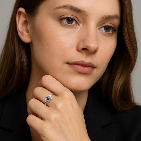 خاتم لوتس من الفضة الإسترليني عيار 925 مع اللازورد الطبيعي، مجوهرات روحية بسيطة قابلة للتعديل للنساء in Kuwait