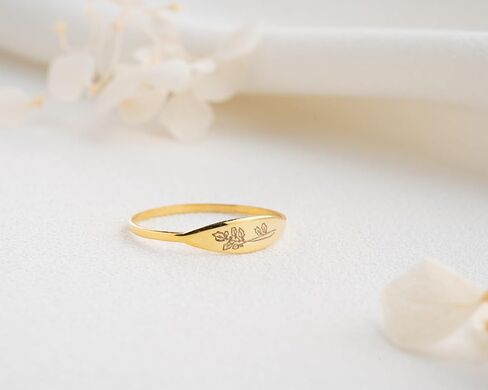 Sterling Silver Personalized Birthflower Ring – Custom Engraved Floral Design Thin Slim Band Ring for Women, Minimalist Everyday Jewelry in Saudi Arabia