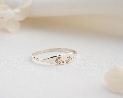 Sterling Silver Personalized Birthflower Ring – Custom Engraved Floral Design Thin Slim Band Ring for Women, Minimalist Everyday Jewelry in Saudi Arabia
