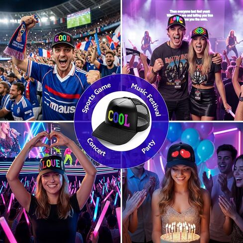 قبعة LED، قبعات بيسبول LED قابلة لإعادة الشحن بتقنية البلوتوث، قبعات شاشة عرض للتحكم في التطبيق بالألوان الكاملة، أنماط نصية مخصصة للرسوم المتحركة لحفلات عيد الميلاد والهالوين in Kuwait