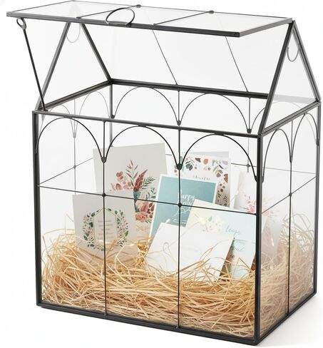 Greeting Card Storage Box for Wedding - Handmade, Arched Lid, Gold Clear Glass Card Holder for Wishing Well - Wedding Party Reception Decoration Storage, Large (Glass Box Only) in Kuwait