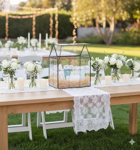 Greeting Card Storage Box for Wedding - Handmade, Arched Lid, Gold Clear Glass Card Holder for Wishing Well - Wedding Party Reception Decoration Storage, Large (Glass Box Only) in Kuwait