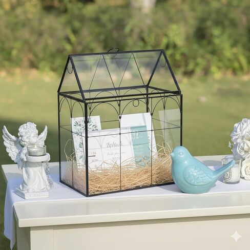 Greeting Card Storage Box for Wedding - Handmade, Arched Lid, Gold Clear Glass Card Holder for Wishing Well - Wedding Party Reception Decoration Storage, Large (Glass Box Only) in Kuwait