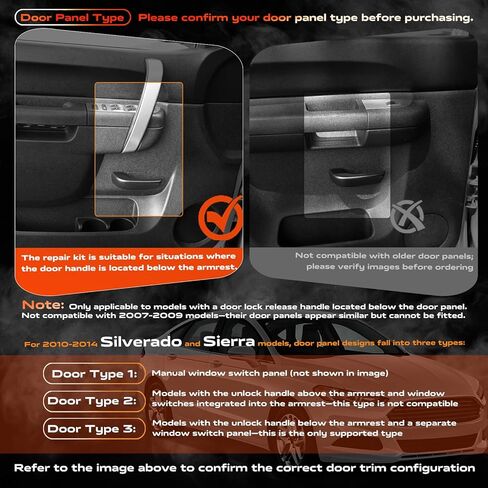 22818465 طقم إصلاح مسند الذراع الأمامي الأيسر للسائق متوافق مع 2010-2014 Chevy Silverado وGMC Sierra 1500 2500HD 3500HD، مصمم للوحة الباب مع مقبض تحرير أسفل مسند الذراع، أسود in Kuwait