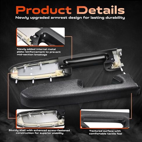 22818465 طقم إصلاح مسند الذراع الأمامي الأيسر للسائق متوافق مع 2010-2014 Chevy Silverado وGMC Sierra 1500 2500HD 3500HD، مصمم للوحة الباب مع مقبض تحرير أسفل مسند الذراع، أسود in Kuwait