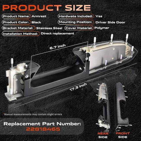 22818465 طقم إصلاح مسند الذراع الأمامي الأيسر للسائق متوافق مع 2010-2014 Chevy Silverado وGMC Sierra 1500 2500HD 3500HD، مصمم للوحة الباب مع مقبض تحرير أسفل مسند الذراع، أسود in Kuwait