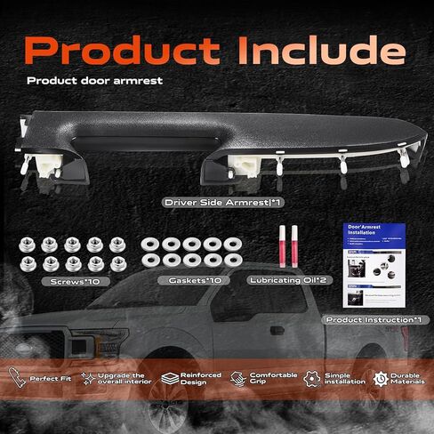 22818465 طقم إصلاح مسند الذراع الأمامي الأيسر للسائق متوافق مع 2010-2014 Chevy Silverado وGMC Sierra 1500 2500HD 3500HD، مصمم للوحة الباب مع مقبض تحرير أسفل مسند الذراع، أسود in Kuwait