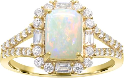 خاتم خطوبة Diamond2Deal من الذهب الأصفر عيار 10 قيراط والأوبال والزركون الأبيض مقاس 7 (0.90 قيراط) in Saudi Arabia