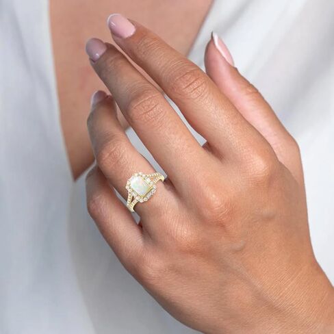 خاتم خطوبة Diamond2Deal من الذهب الأصفر عيار 10 قيراط والأوبال والزركون الأبيض مقاس 7 (0.90 قيراط) in Saudi Arabia
