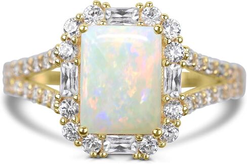 خاتم خطوبة Diamond2Deal من الذهب الأصفر عيار 10 قيراط والأوبال والزركون الأبيض مقاس 7 (0.90 قيراط) in Saudi Arabia