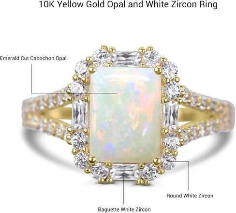 خاتم خطوبة Diamond2Deal من الذهب الأصفر عيار 10 قيراط والأوبال والزركون الأبيض مقاس 7 (0.90 قيراط) in Saudi Arabia