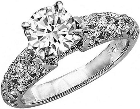 1 Carat t.w. 14K White Gold Vintage Style Channel Set Filigree Round LAB GROWN Diamond Engagement Ring with a 0.5 Carat D-E Color VS1-VS2 Clarity Center Stone in Saudi Arabia