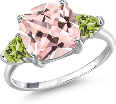 خاتم Gem Stone King 5.28 قيراط وسادة الخوخ نانو مورغانيت الزبرجد الأخضر 10K خاتم من الذهب الأبيض in Saudi Arabia