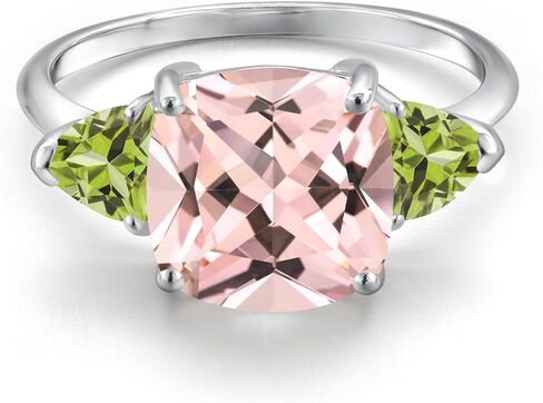 خاتم Gem Stone King 5.28 قيراط وسادة الخوخ نانو مورغانيت الزبرجد الأخضر 10K خاتم من الذهب الأبيض in Saudi Arabia