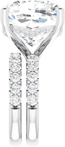 10CT-12CT قطع وسادة VVS1 مجموعة خاتم الخطوبة المويسانتي عديم اللون، مجموعة خواتم الزفاف/الزفاف، 10k 14k 18k الذهب و925 الفضة الاسترليني خمر خواتم الذكرى العتيقة هدية للنساء in Saudi Arabia