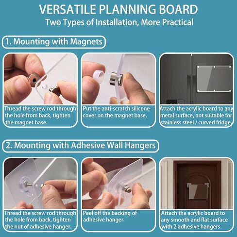 Acrylic Magnetic Memo Board for Fridge, 16" x 12" Clear Dry Erase Planning Board Set, W/ 6 Chalk Markers, Pen Holder, Adhesive Wall Screws and Towel in Kuwait