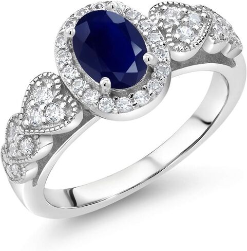 Gem Stone King Halo Engagement Ring for Women | 925 Sterling Silver | Gemstone Birthstone | Oval 7X5MM with White Accent Stones | Fine Wedding Anniversary Promise Ring | Sizes 5, 6, 7, 8, 9 in Kuwait