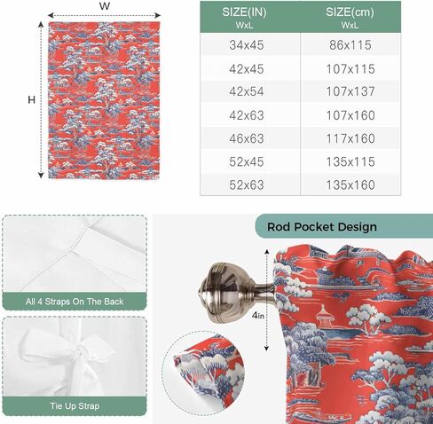 Red Garden Tie Up Curtains for Window, Modern Art Retro Building Trees Landscape Thermal Insulated Balloon Shade Adjustable Rod Pocket Curtains Valance Panels for Kitchen Bathroom Café 52'' x 63'' in Saudi Arabia