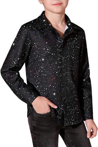 Haloumoning Boys 70s Disco Costume Kids Retro Button Down Dance Party Outfits Shirt 5-14 Years in Saudi Arabia