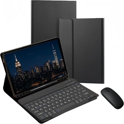 حافظة لوحة مفاتيح لجهاز Samsung Galaxy Tab A9+ / A11+ Plus 2023/2025 مقاس 11 بوصة، وماوس ولوحة مفاتيح لاسلكية قابلة للفصل، حافظة رفيعة بإضاءة خلفية بـ 7 ألوان مع فتحة قلم للكمبيوتر اللوحي A9+ 5G. (7 C أسود) in Kuwait
