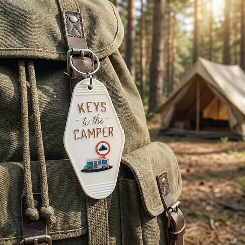 4 قطع من سلسلة المفاتيح الرجعية للتخييم RV، مجموعة مفاتيح لمفتاح التخييم (أسود وأبيض)، حلقة مفاتيح على الطراز العتيق، ملحقات التخييم هدايا لمنزل مقطورة السفر in Kuwait