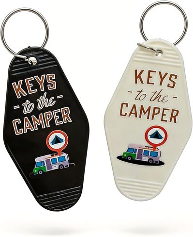 4 قطع من سلسلة المفاتيح الرجعية للتخييم RV، مجموعة مفاتيح لمفتاح التخييم (أسود وأبيض)، حلقة مفاتيح على الطراز العتيق، ملحقات التخييم هدايا لمنزل مقطورة السفر in Kuwait