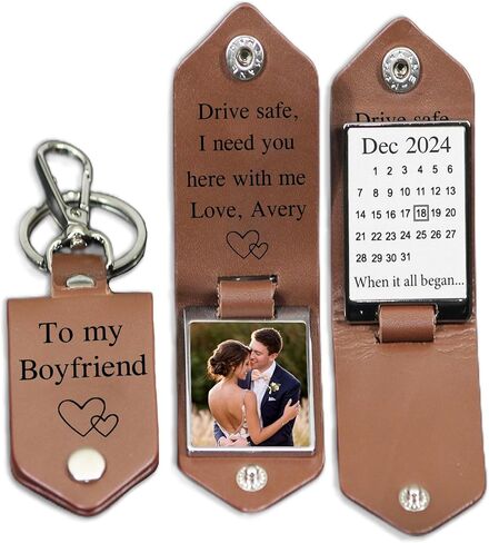NAZENTI Personalized Keychain For Boyfriend, Custom Leather Photo Keychain, Valentine Day Keychain Gift for boyfriend Husband in Saudi Arabia