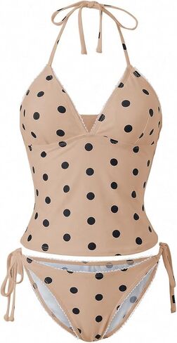 Verdusa Women's Halter Tankini Swimsuits 2 Piece Polka Dots Bikini Set Tie Backless Tops with Panty in Saudi Arabia