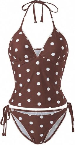 Verdusa Women's Halter Tankini Swimsuits 2 Piece Polka Dots Bikini Set Tie Backless Tops with Panty in Saudi Arabia