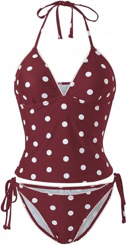 Verdusa Women's Halter Tankini Swimsuits 2 Piece Polka Dots Bikini Set Tie Backless Tops with Panty in Saudi Arabia