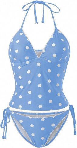 Verdusa Women's Halter Tankini Swimsuits 2 Piece Polka Dots Bikini Set Tie Backless Tops with Panty in Saudi Arabia