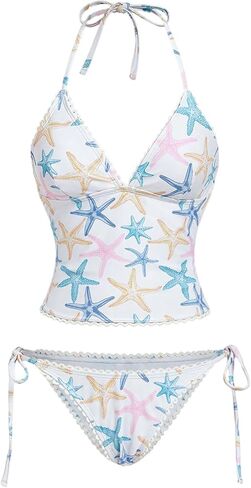Verdusa Women's Halter Tankini Swimsuits 2 Piece Polka Dots Bikini Set Tie Backless Tops with Panty in Saudi Arabia