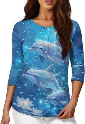 TOADDITDO Womens Tops 3/4 Sleeve T-Shirt Blouses Button Pullover Sweatshirt Henley Shirt Size S-2XL in Saudi Arabia