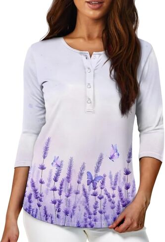 TOADDITDO Womens Tops 3/4 Sleeve T-Shirt Blouses Button Pullover Sweatshirt Henley Shirt Size S-2XL in Saudi Arabia