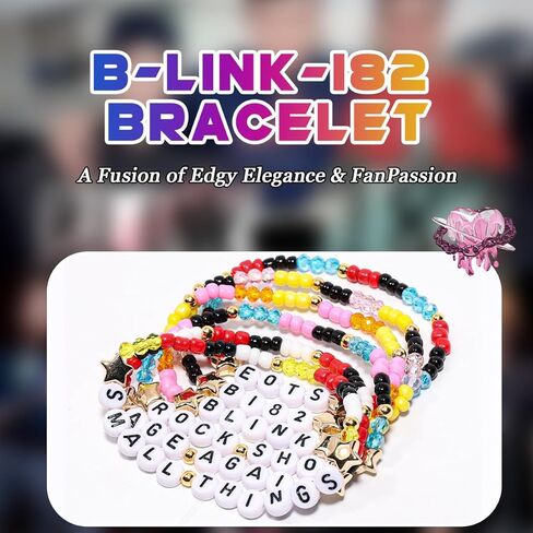 AICase for Blink Merch 182 Merch Gifts Inspired Bracelets 6 Pcs Stackable Stretch Beaded Friendship Bracelets Concert Outfit Vinyl Poster Sticker Merchandise Gifts for Fans Women Birthday Christmas in Saudi Arabia