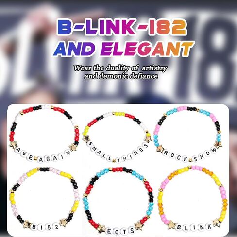AICase for Blink Merch 182 Merch Gifts Inspired Bracelets 6 Pcs Stackable Stretch Beaded Friendship Bracelets Concert Outfit Vinyl Poster Sticker Merchandise Gifts for Fans Women Birthday Christmas in Saudi Arabia