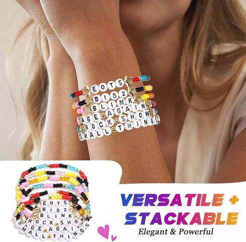 AICase for Blink Merch 182 Merch Gifts Inspired Bracelets 6 Pcs Stackable Stretch Beaded Friendship Bracelets Concert Outfit Vinyl Poster Sticker Merchandise Gifts for Fans Women Birthday Christmas in Saudi Arabia