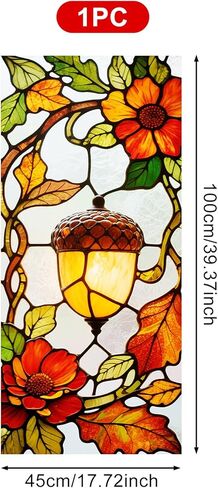 Stained Glass Window Film Decorative 18x39 Inch Acorn Lamp Fall Leaves Cling PVC Window Privacy Film Autumn Thanksgiving Panel for Home Glass Decor Indoor Seasonal Display in Saudi Arabia
