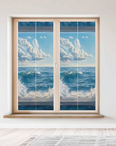 Window Privacy Film, Coastal UV Sun Blocking Window Tint Film Heat Control One Way Blackout Window Film, Window Nautical Beach Blue Seaside Non Adhesive Static Cling Window Sticker 23.6x59 in in Saudi Arabia