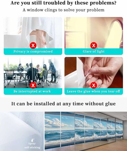 Window Privacy Film, Coastal UV Sun Blocking Window Tint Film Heat Control One Way Blackout Window Film, Window Nautical Beach Blue Seaside Non Adhesive Static Cling Window Sticker 23.6x59 in in Saudi Arabia